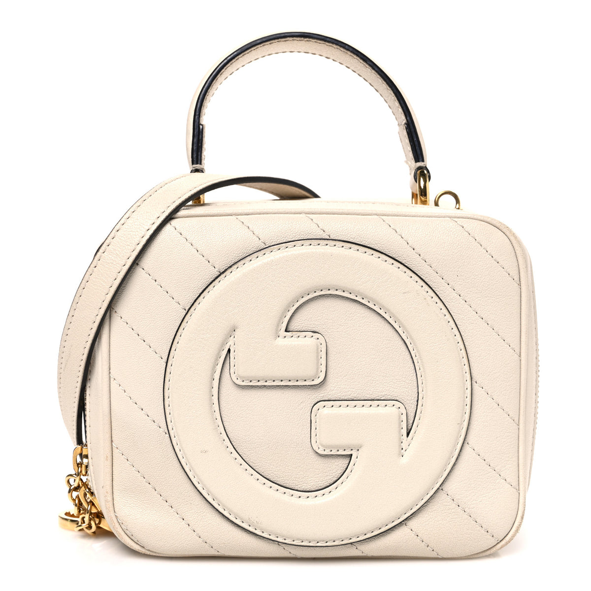 Gucci Sakai Be Green Calfskin Diagonal Stitched Blondie Top Handle Bag Mystic White 1 of 12