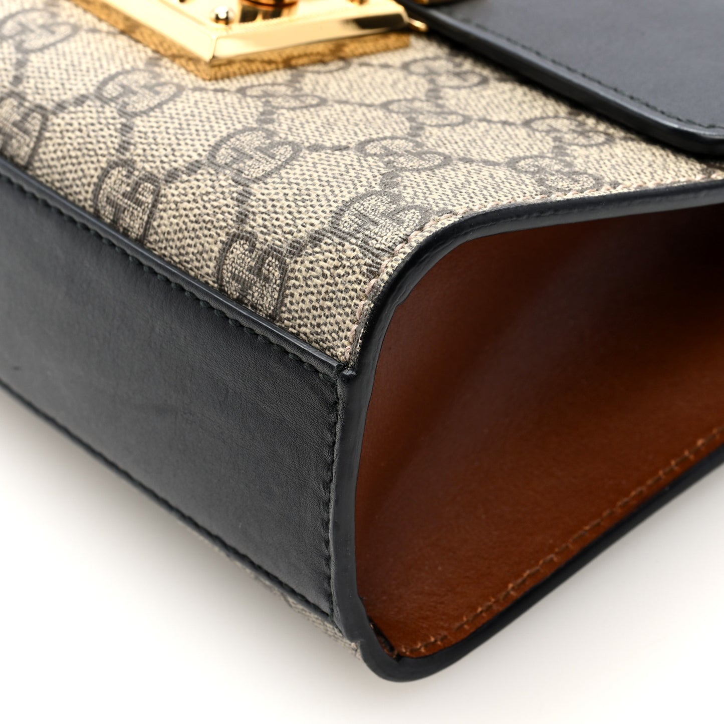 GG Supreme Monogram Calfskin Small Padlock Shoulder Bag Beige Black Cuir