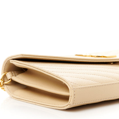 Saint Laurent Grain De Poudre Matelasse Chevron Monogram Chain Wallet Nude Powder 8 of 9