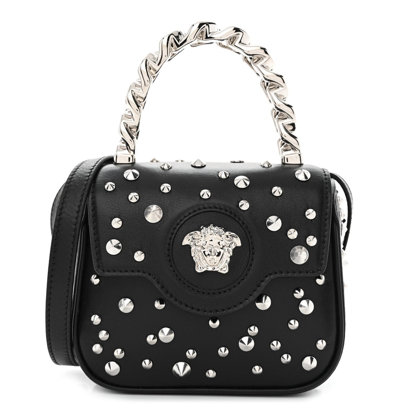 Grained Calfskin Spiked Micro La Medusa Bag Black