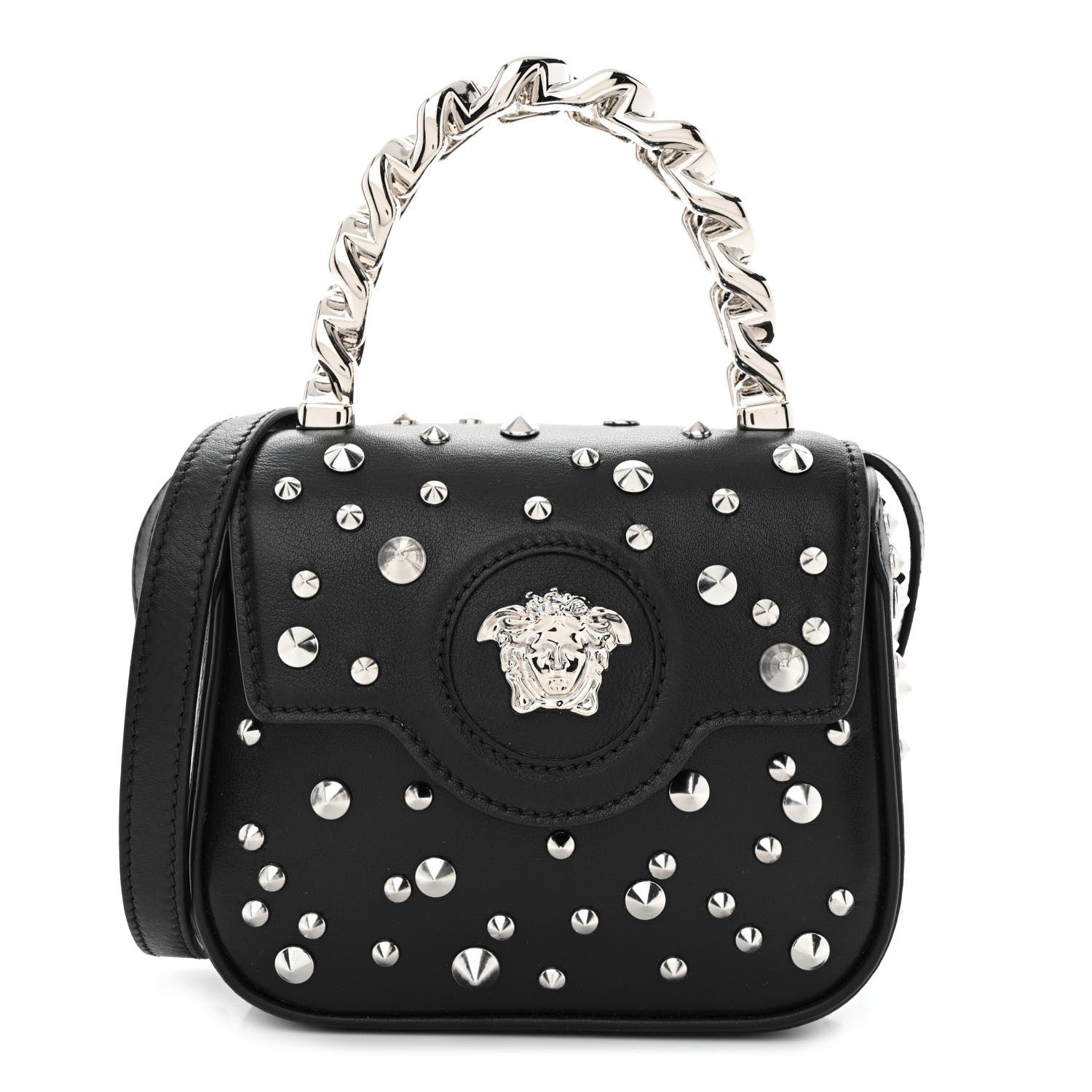 Versace Grained Calfskin Spiked Micro La Medusa Bag Black 1 of 10