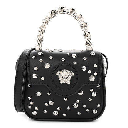 Versace Grained Calfskin Spiked Micro La Medusa Bag Black 1 of 10