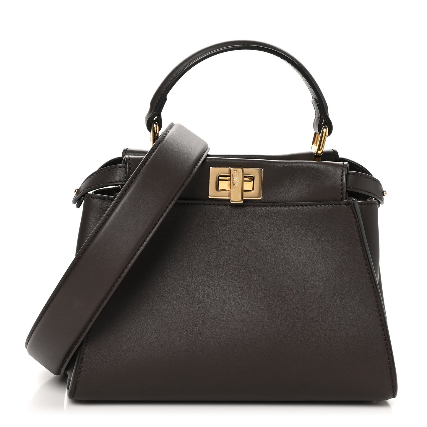 Vitello Seta Suede FF Mini Peekaboo Iconic Satchel Chocolate Sigaro Marrone