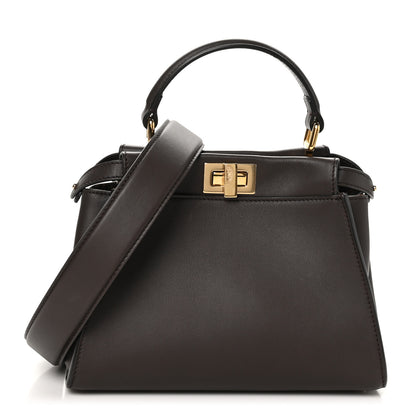 Fendi Vitello Seta Suede FF Mini Peekaboo Iconic Satchel Chocolate Sigaro Marrone 1 of 10
