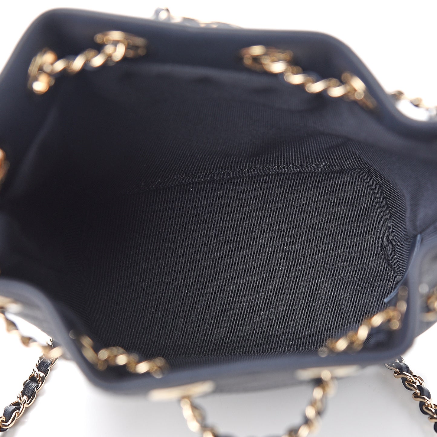 Calfskin Stitched Chain Bucket Bag Navy