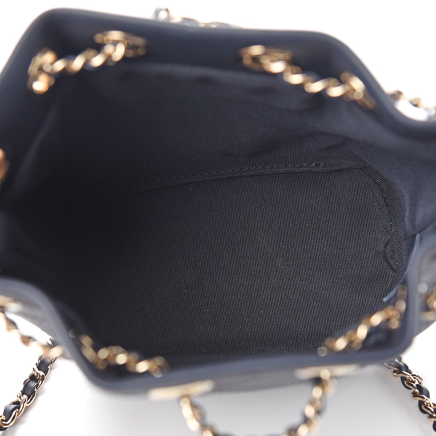 Chanel Calfskin Stitched Chain Bucket Bag Navy 4 of 10