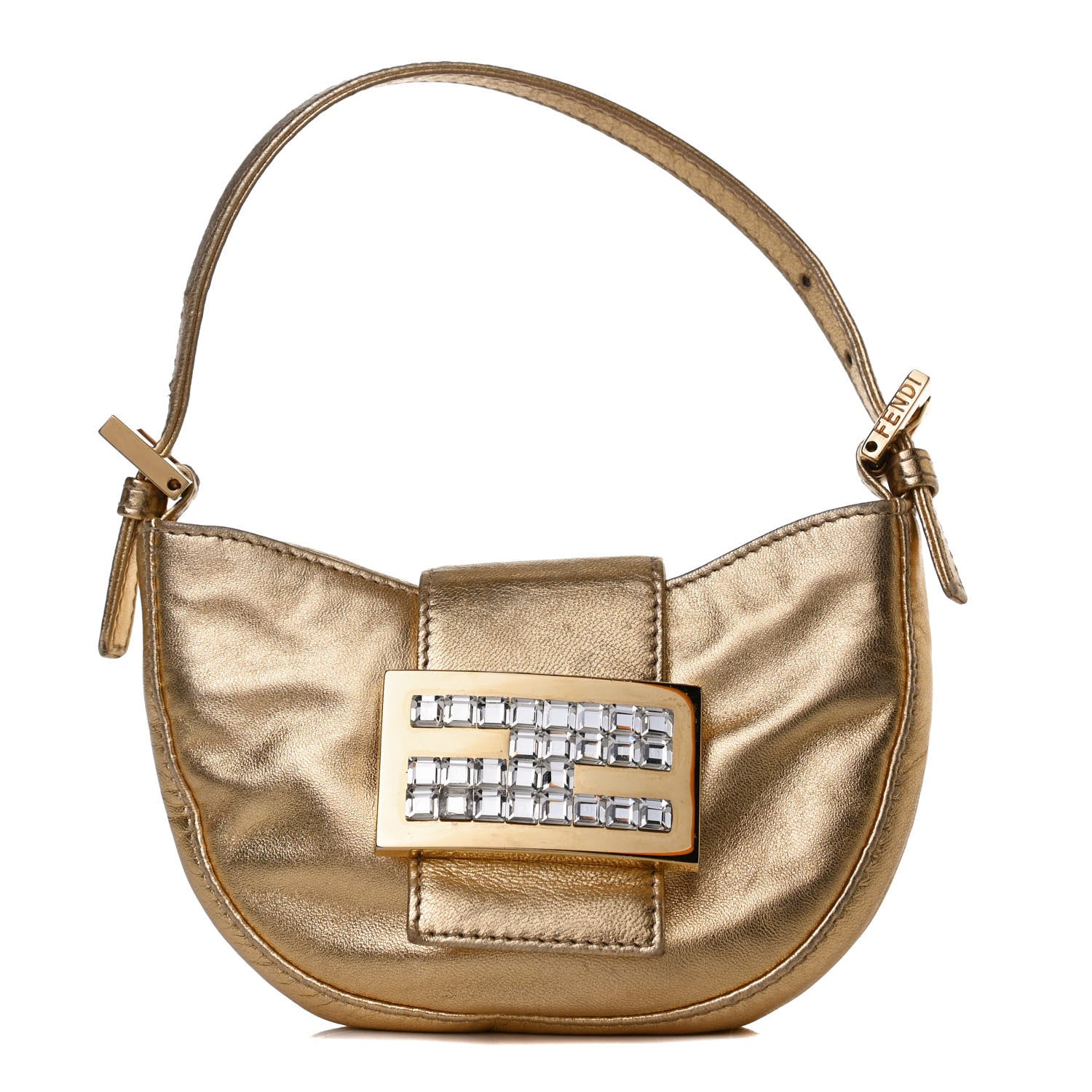 Fendi Metallic Calfskin Crystal Mini Half Moon Baguette Gold 1 of 12