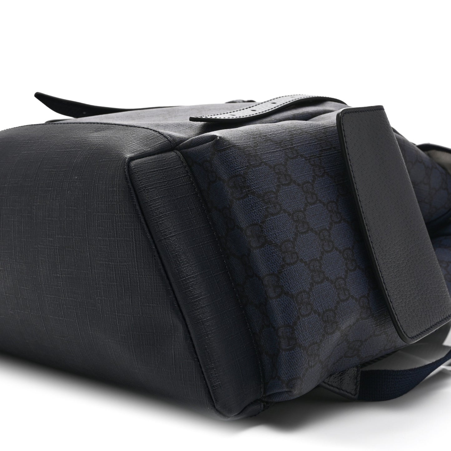 GG Supreme Monogram Textured Dollar Calfskin Medium Ophidia Double Buckle Backpack Blue Dark Blue Black