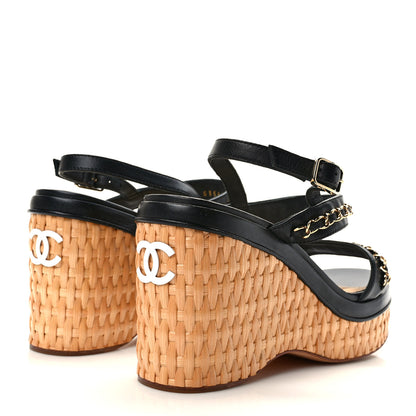 Chanel Lambskin Chain Platform Sandals 39 Black 4 of 7