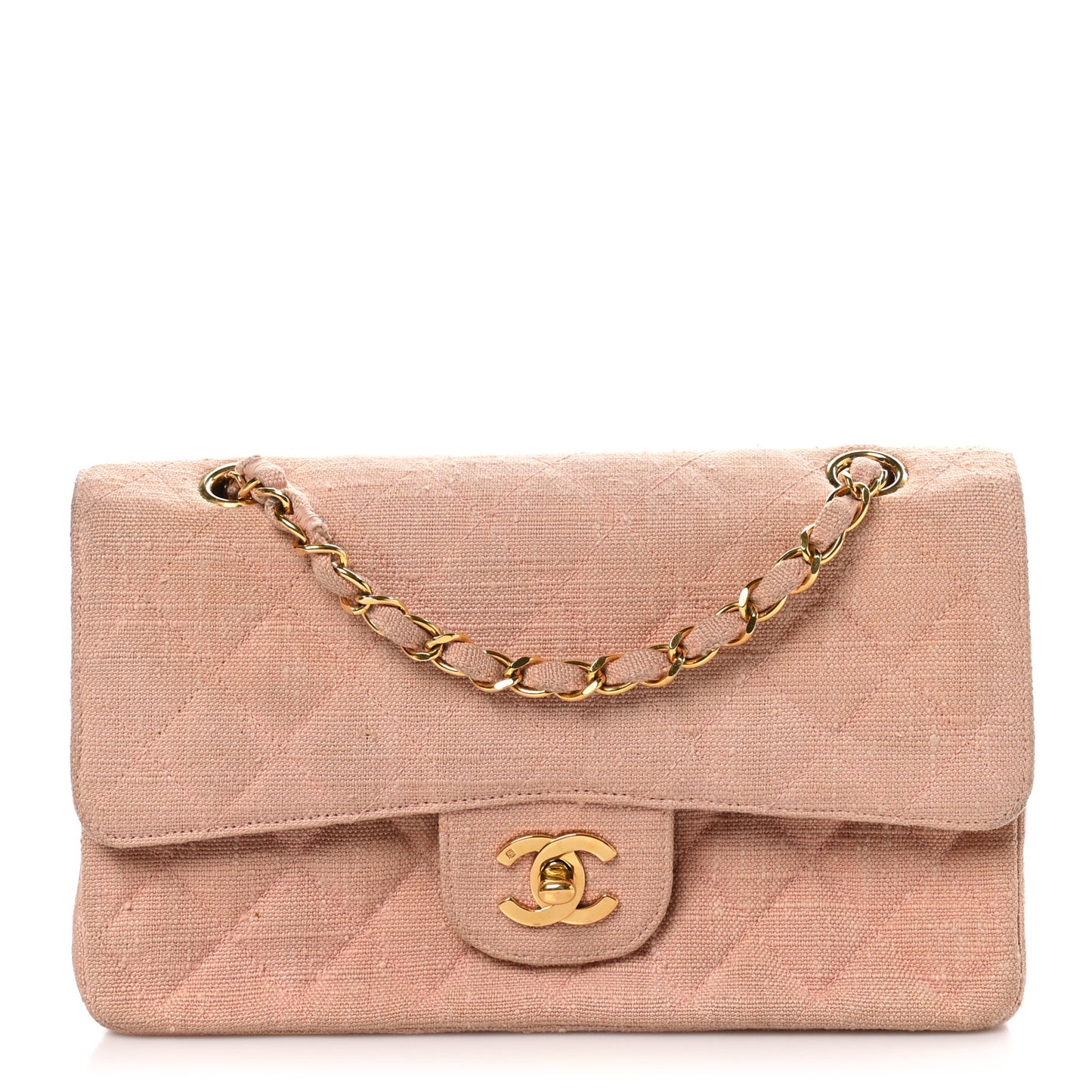 Canvas Quilted Small Double Flap Light Pink