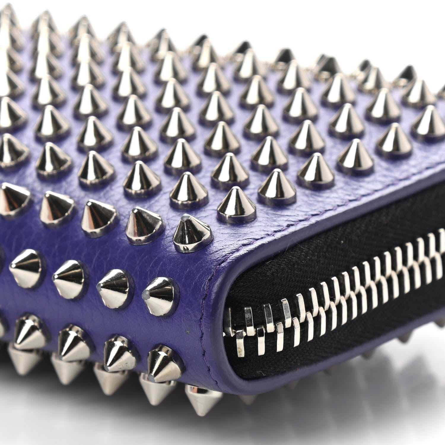 Christian Louboutin Calfskin Panettone Spiked Zip Around Wallet Purple 6 of 8