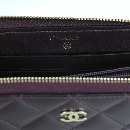 Chanel Lambskin Quilted Small Zip Around Wallet Purple 6 of 8