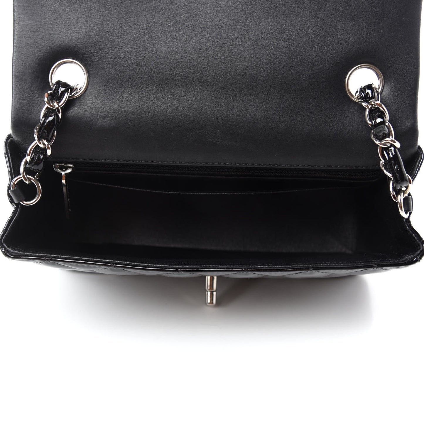 Patent Calfskin Quilted Mini Rectangular Flap Black