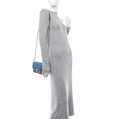 Fendi Denim Vitello King FF Embroidered Mini Baguette Denim Chiaro Brandy 2 of 12