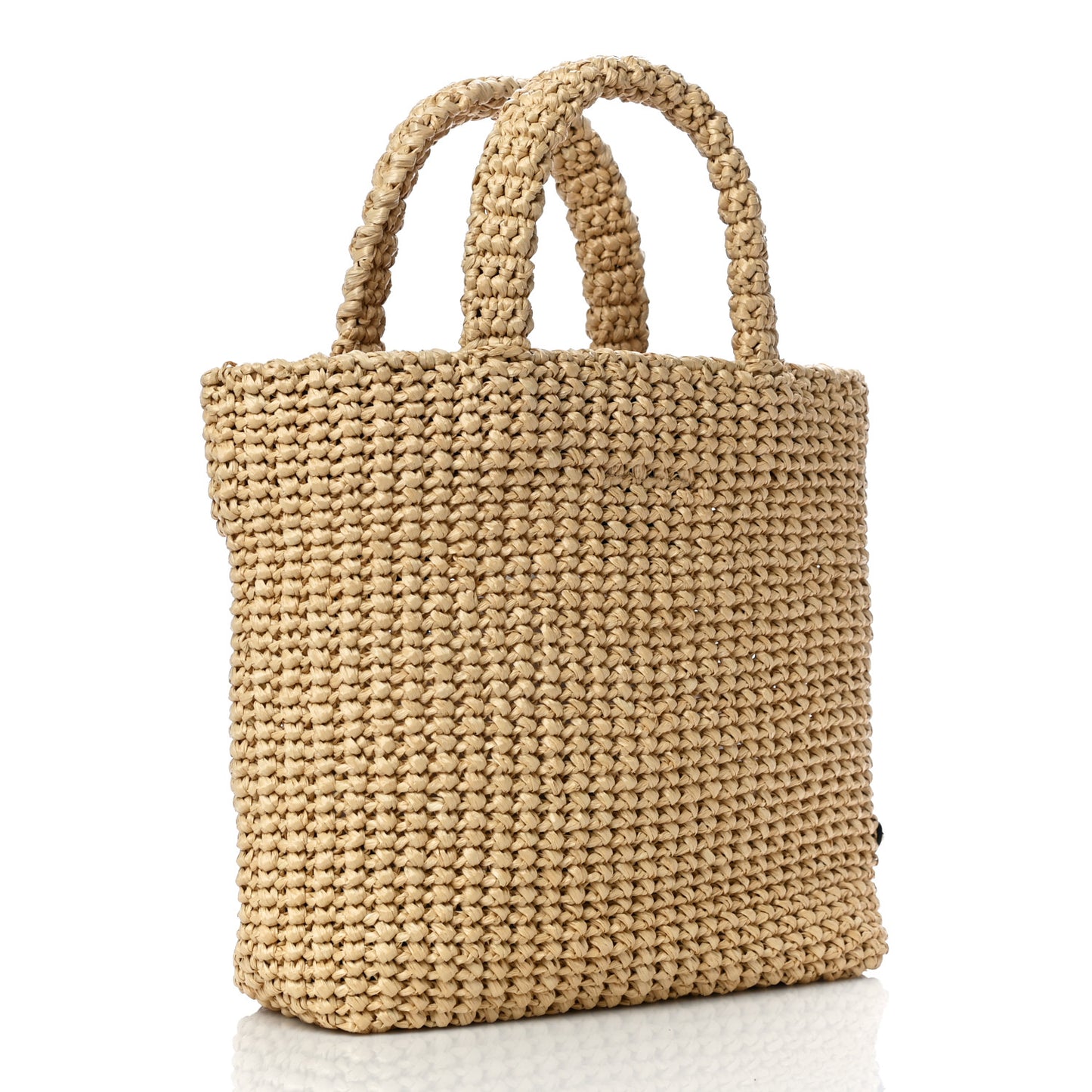 Yarn Raffia Effect Crochet Embroidered Small Logo Tote Naturale
