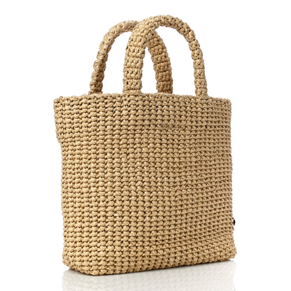 Prada Yarn Raffia Effect Crochet Embroidered Small Logo Tote Naturale 3 of 9