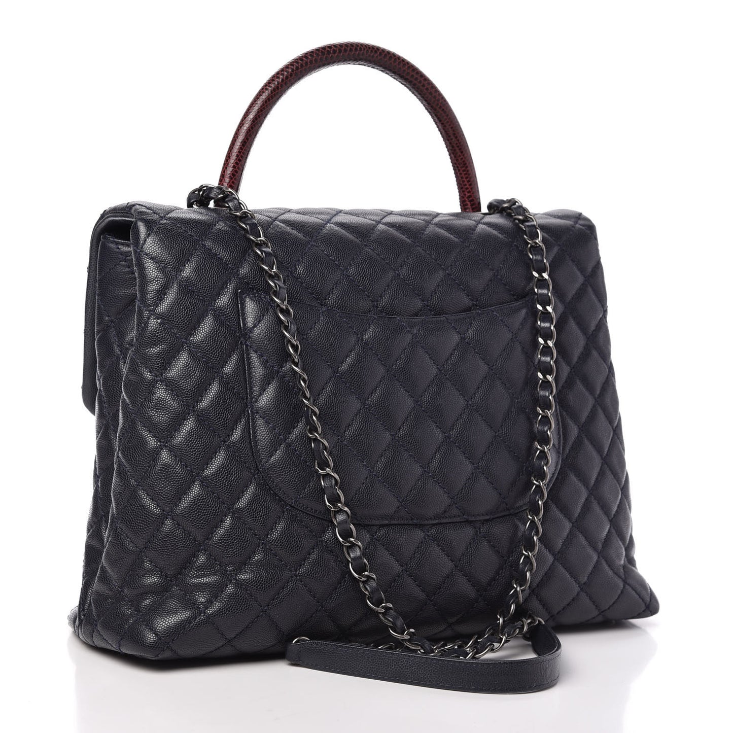 Caviar Lizard Quilted Large Coco Handle Flap Blue