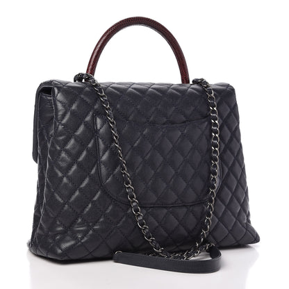 Chanel Caviar Lizard Quilted Large Coco Handle Flap Blue 3 of 12