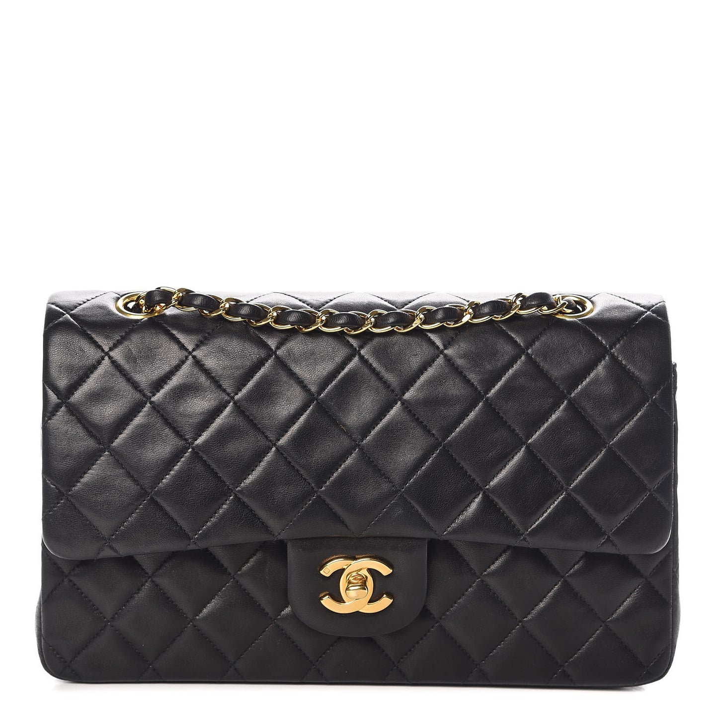 Lambskin Quilted Medium Double Flap Black