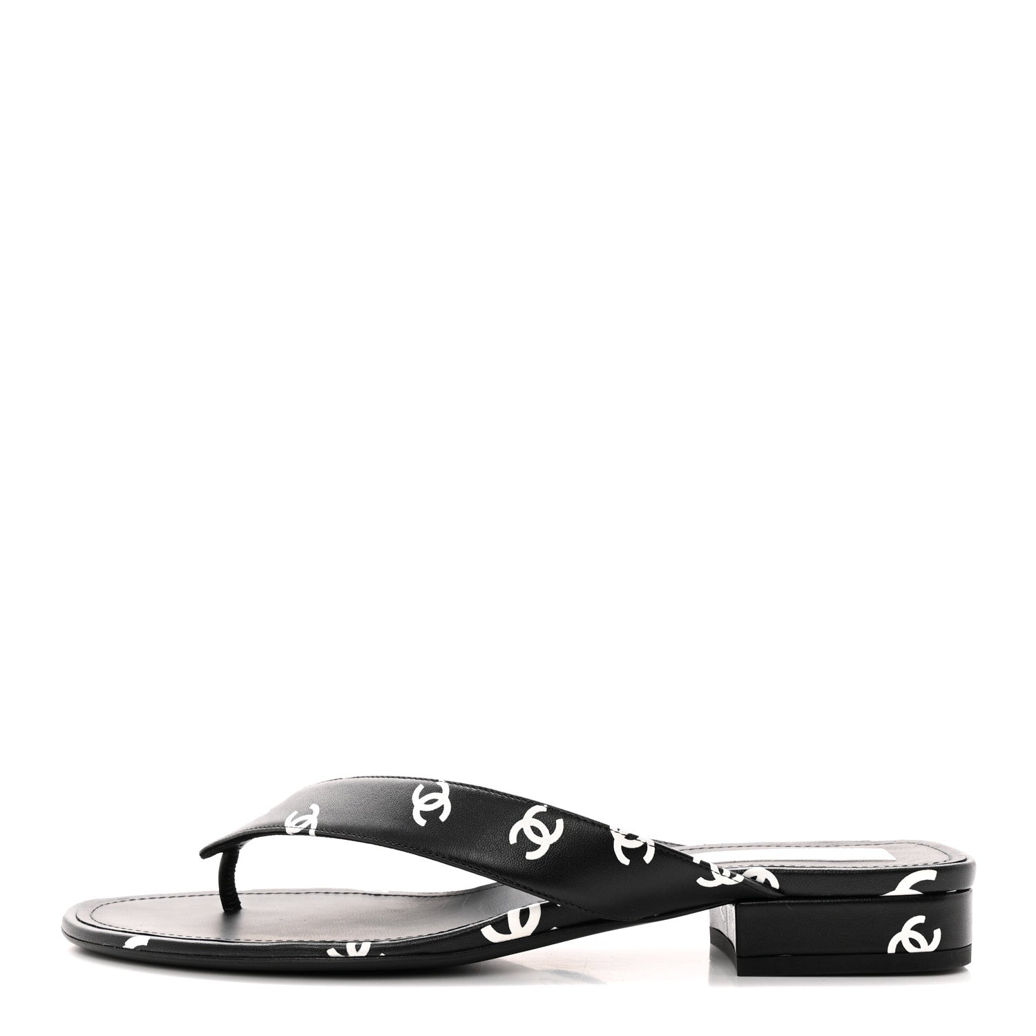 Chanel Printed Lambskin Coco Beach Thong Sandals 41 Black White 1 of 14