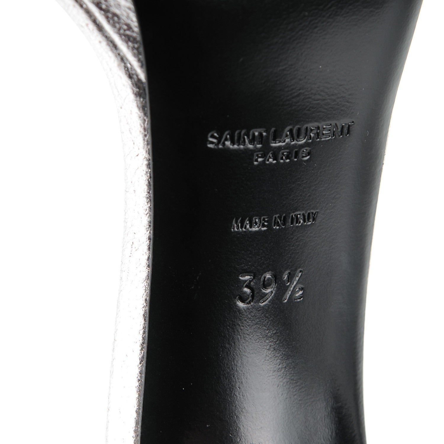 Saint Laurent Crackled Metallic Calfskin Jane 110 Ankle Strap Sandals 39.5 Silver 6 of 7