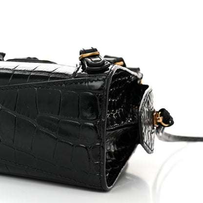 Balenciaga Shiny Supple Calfskin Crocodile Embossed Neo Classic Gold Hardware Nano City Crossbody Black 9 of 10