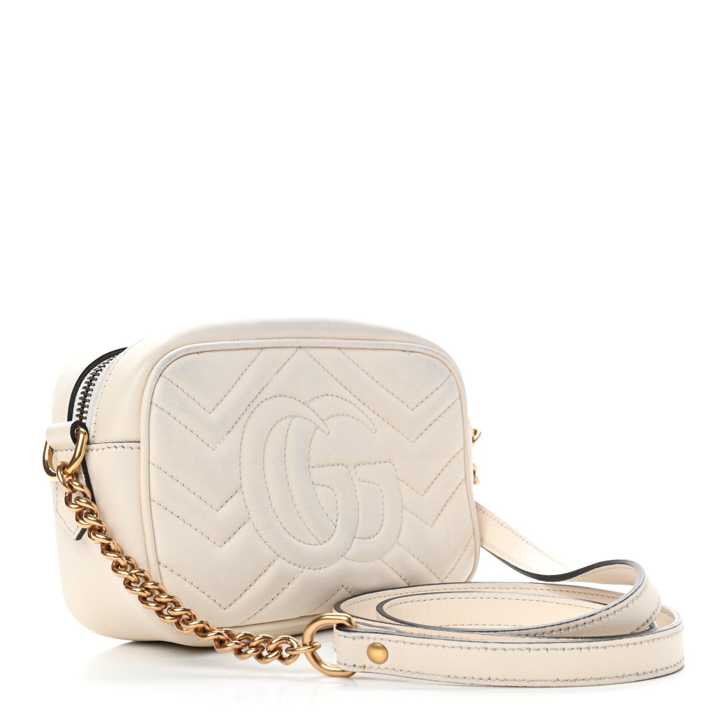 Calfskin Matelasse Mini GG Marmont Chain Shoulder Bag White