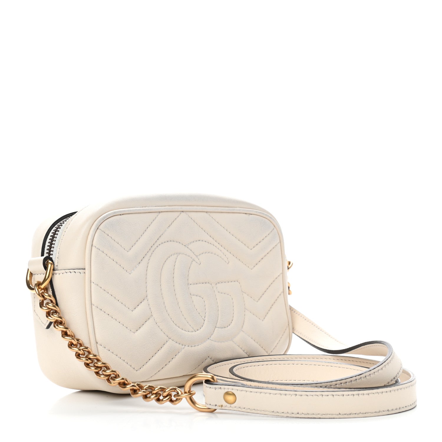Gucci Calfskin Matelasse Mini GG Marmont Chain Shoulder Bag White 3 of 12