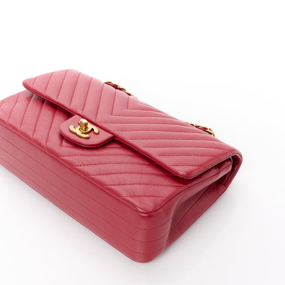 Chanel Lambskin Chevron Quilted Medium Double Flap Red 12 of 13