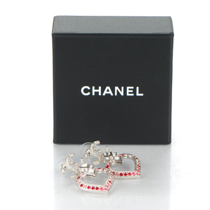 Chanel Crystal Heart CC Drop Earrings Silver 5 of 5