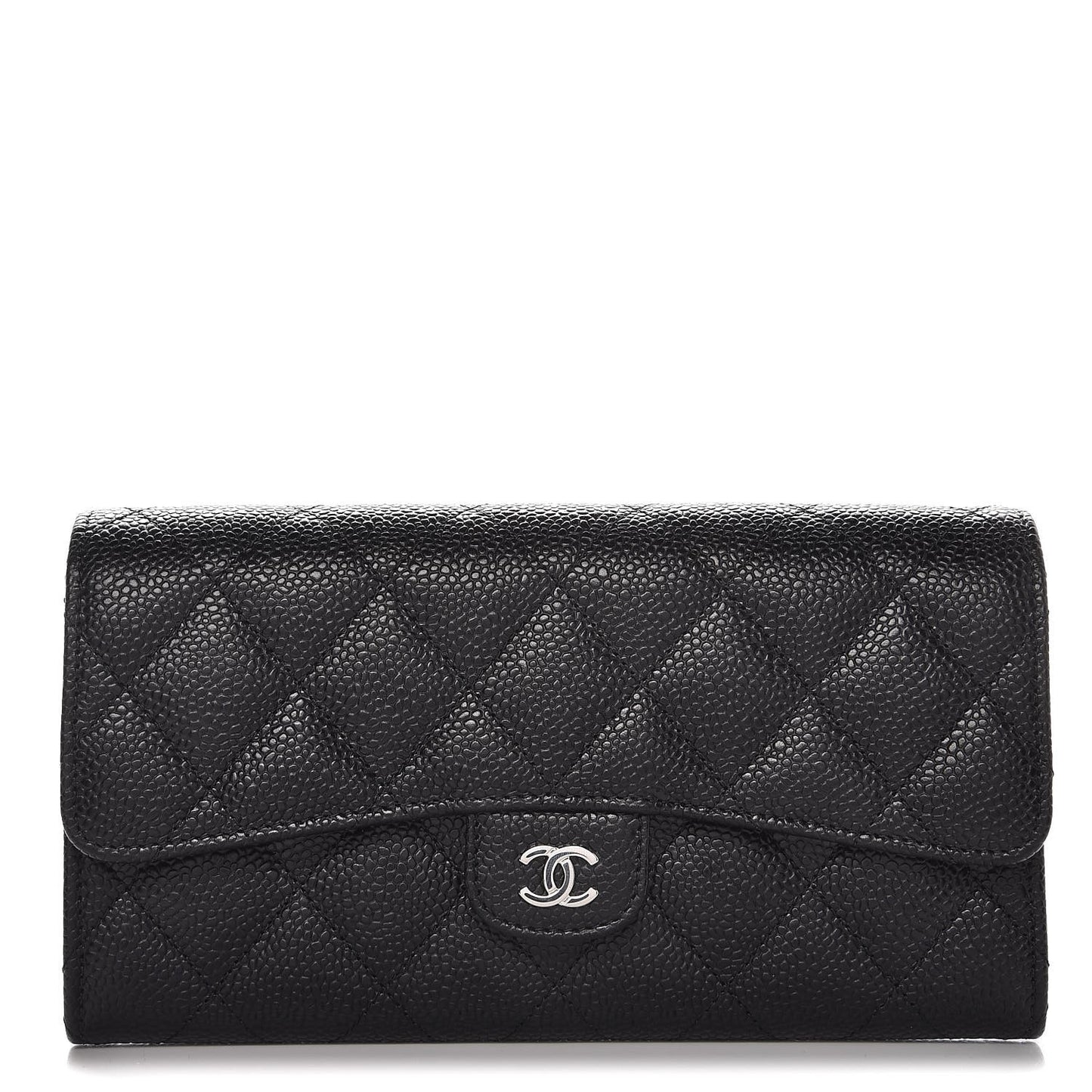 Caviar Quilted Large Gusset Flap Wallet Black