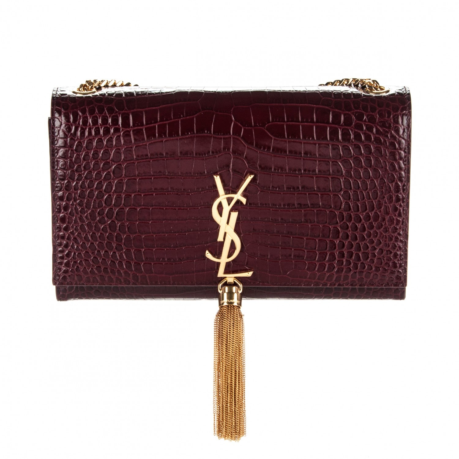 Saint Laurent Calfskin Crocodile Embossed Medium Classic Monogram Kate Tassel Satchel Dark Red 1 of 6