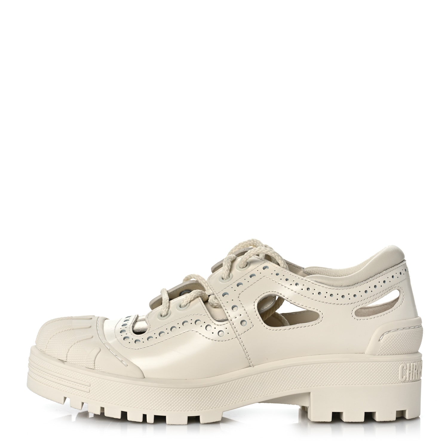 Christian Dior Brushed Calfskin Rubber Perforated Dioriron Derby Flat Shoes 37.5 Off White 1 of 10