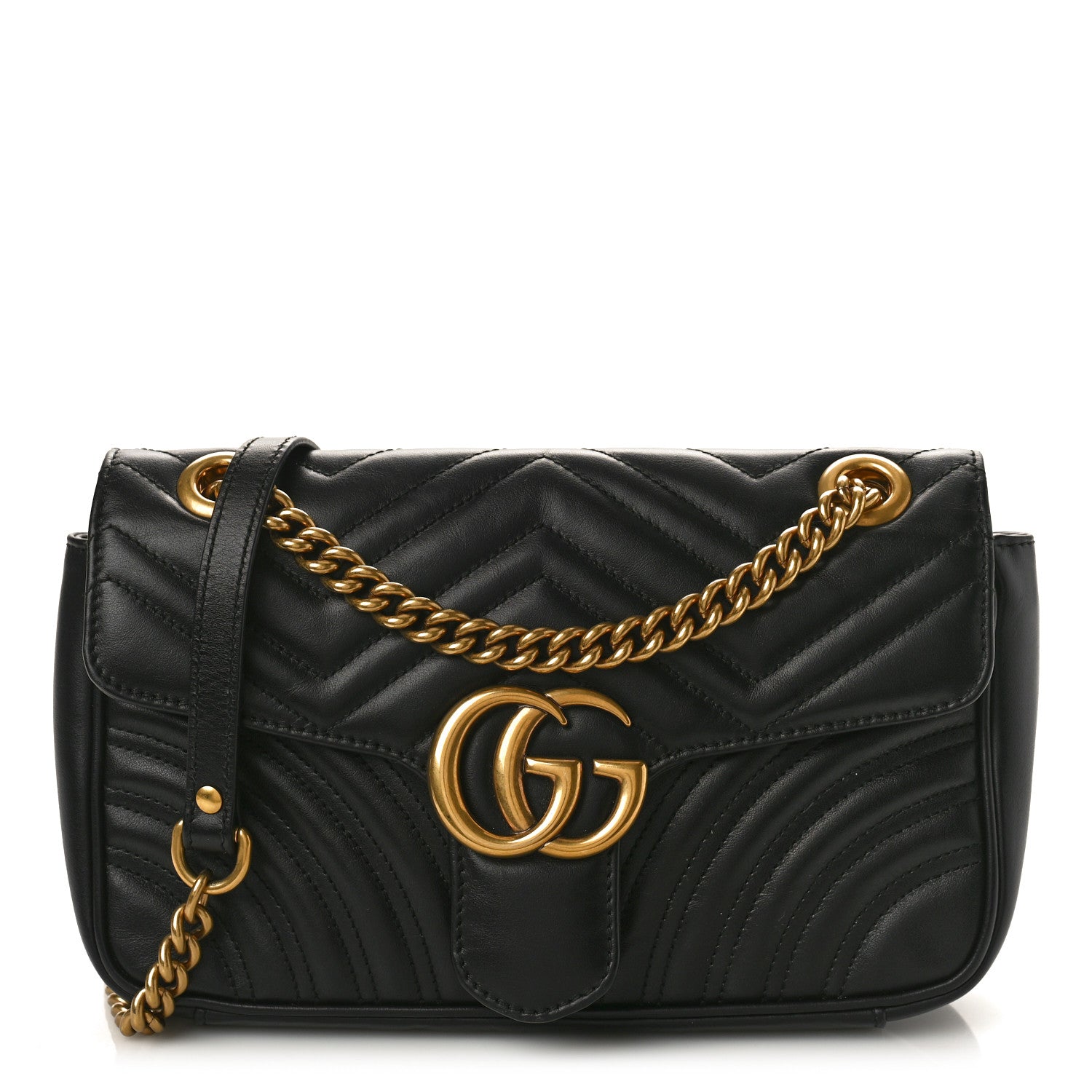 Gucci Calfskin Matelasse Small GG Marmont Shoulder Bag Black 1 of 10