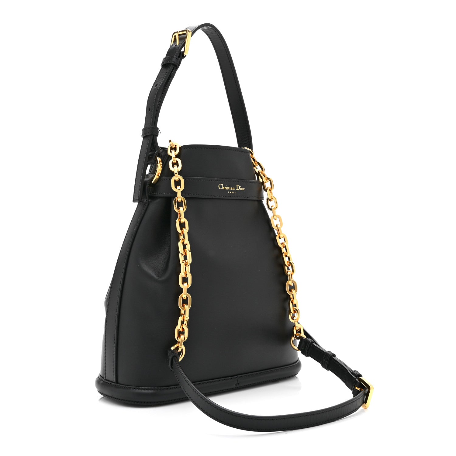 Christian Dior Calfskin CD Embossed Medium C'est Chain Bucket Bag Black 3 of 10