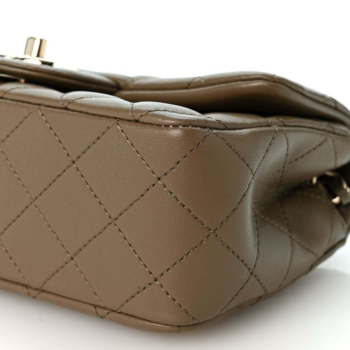 Chanel Lambskin Quilted Mini Rectangular CC Slide Flap Dark Khaki 10 of 11