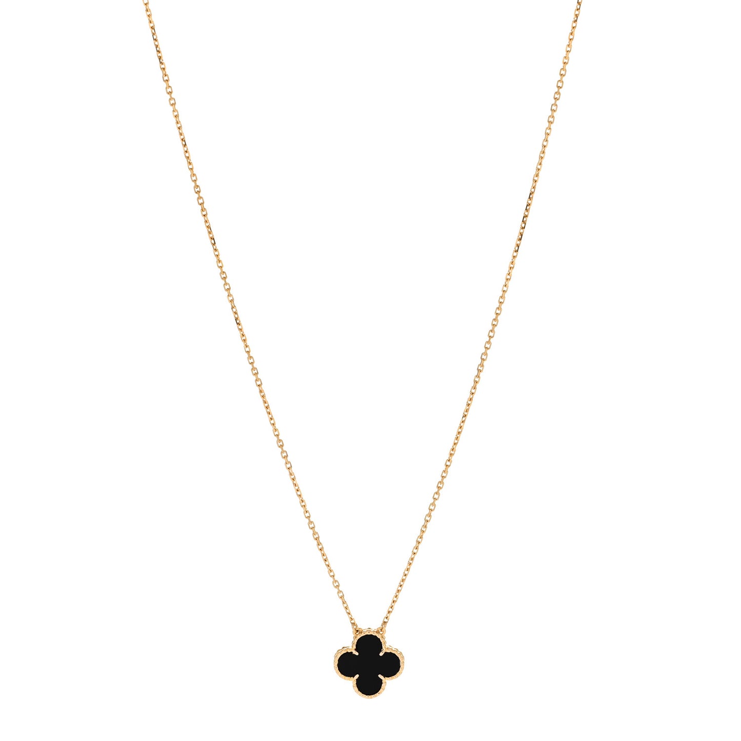 18K Yellow Gold Black Onyx Vintage Alhambra Pendant Necklace