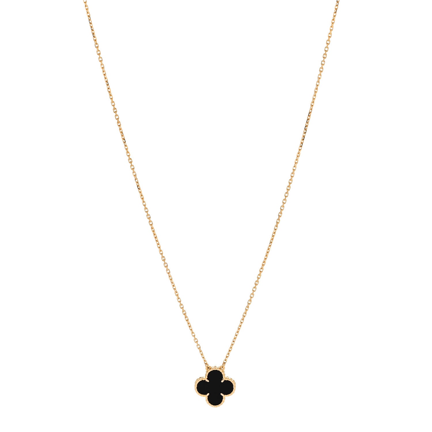 Van Cleef & Arpels 18K Yellow Gold Black Onyx Vintage Alhambra Pendant Necklace 1 of 6