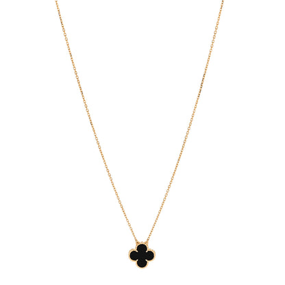 Van Cleef & Arpels 18K Yellow Gold Black Onyx Vintage Alhambra Pendant Necklace 1 of 6