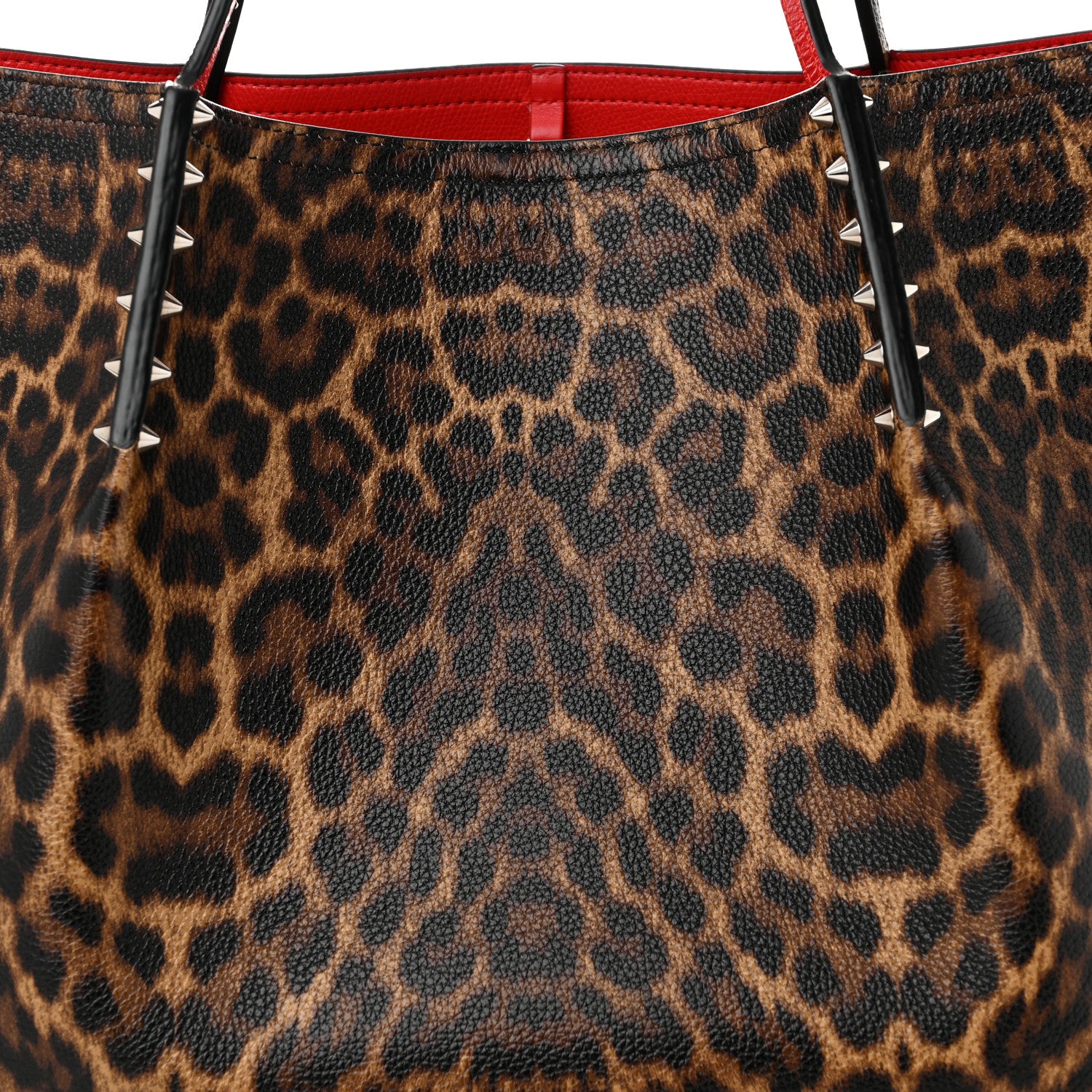 Christian Louboutin Calfskin Leopard Print Spikes East West Cabata Tote Brown 7 of 10