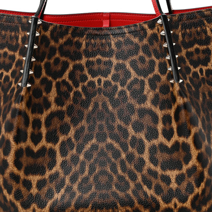 Christian Louboutin Calfskin Leopard Print Spikes East West Cabata Tote Brown 7 of 10