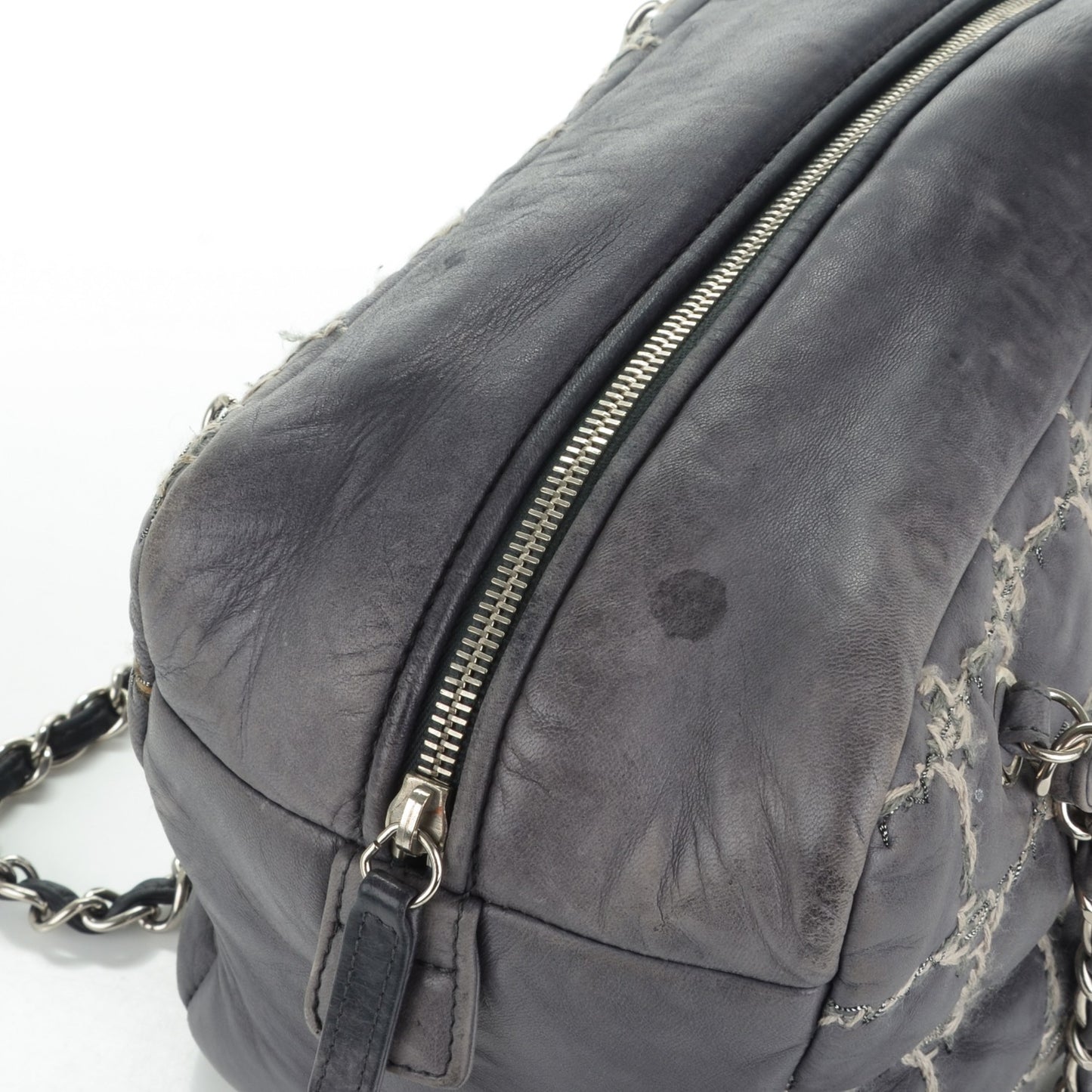 Lambskin Tweed Double Stitch Bowler Grey