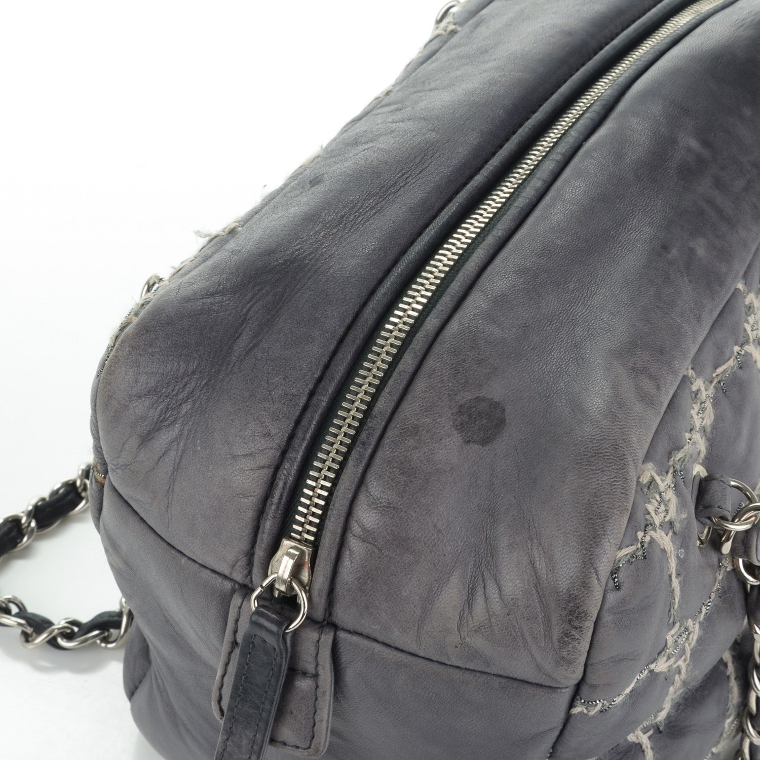 Chanel Lambskin Tweed Double Stitch Bowler Grey 6 of 10