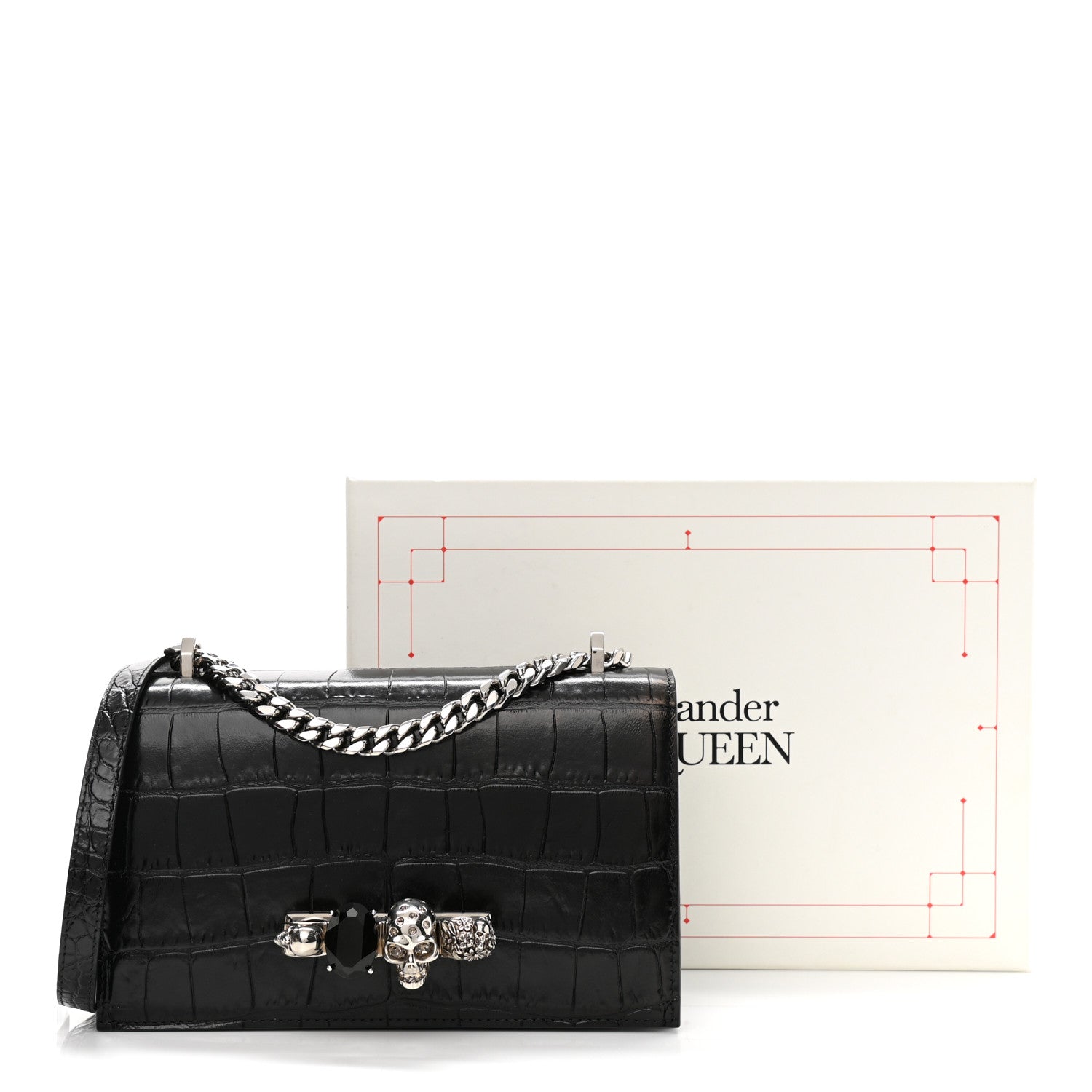 Alexander McQueen Crocodile Embossed Calfskin Knuckle Crossbody Black 10 of 10