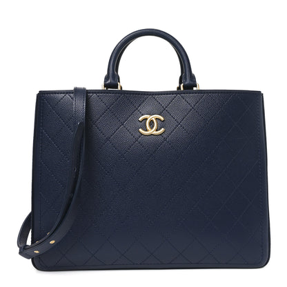 Chanel Bullskin Stitched Bi-Color Large Shopping Tote Blue 1 of 10
