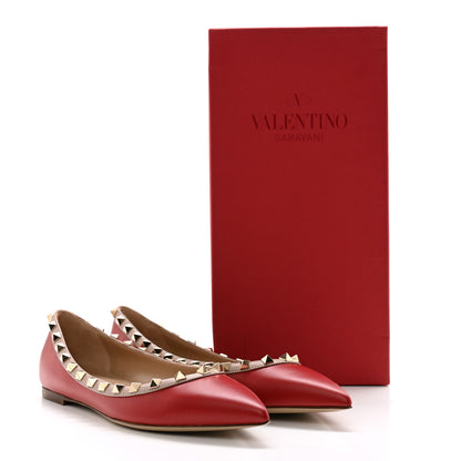 Valentino Garavani Calfskin Nappa Rockstud Ballerina Flats 38.5 Rosso Valentino Poudre 12 of 12