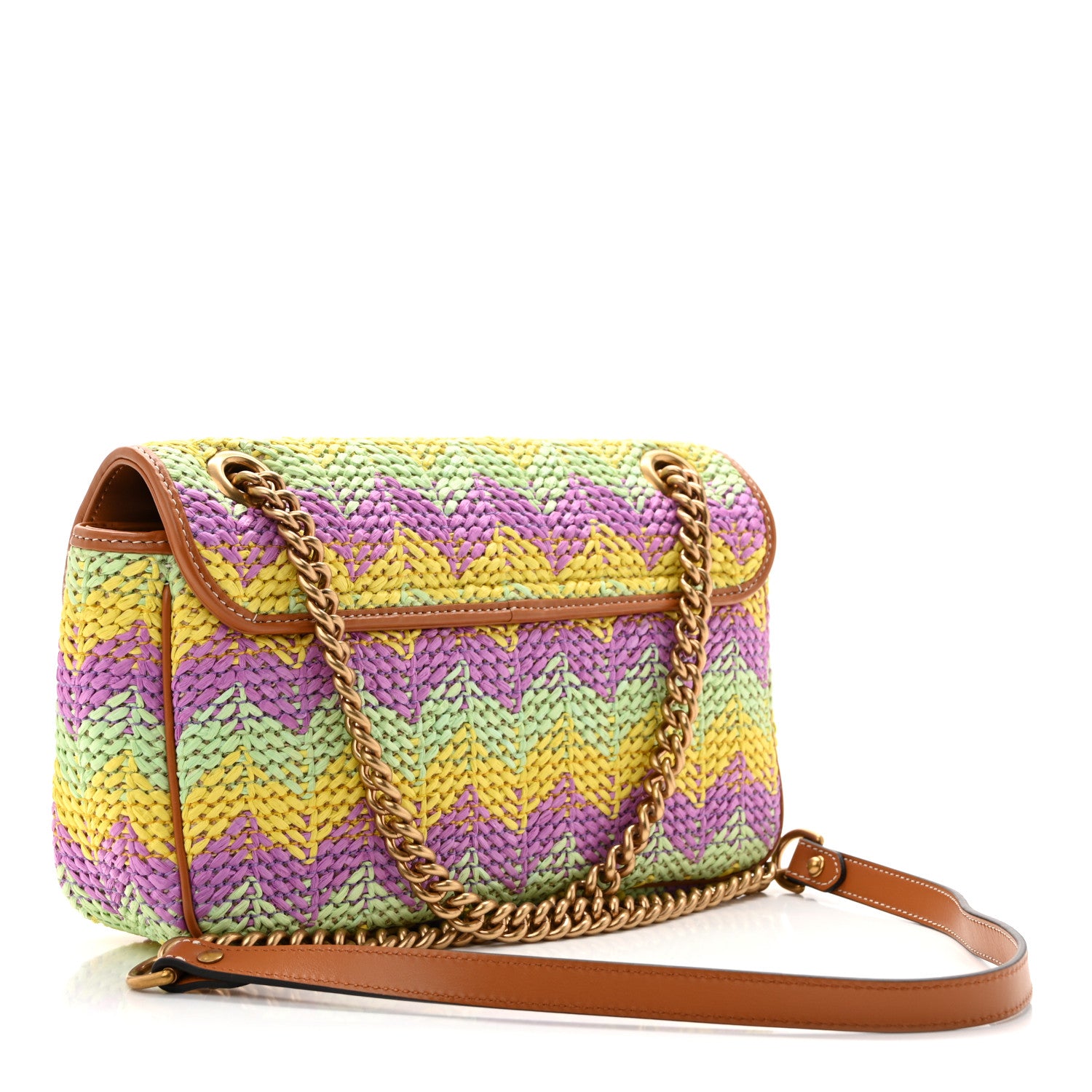 Gucci Calfskin Raffia Woven Small GG Marmont Shoulder Bag Multicolor 3 of 10