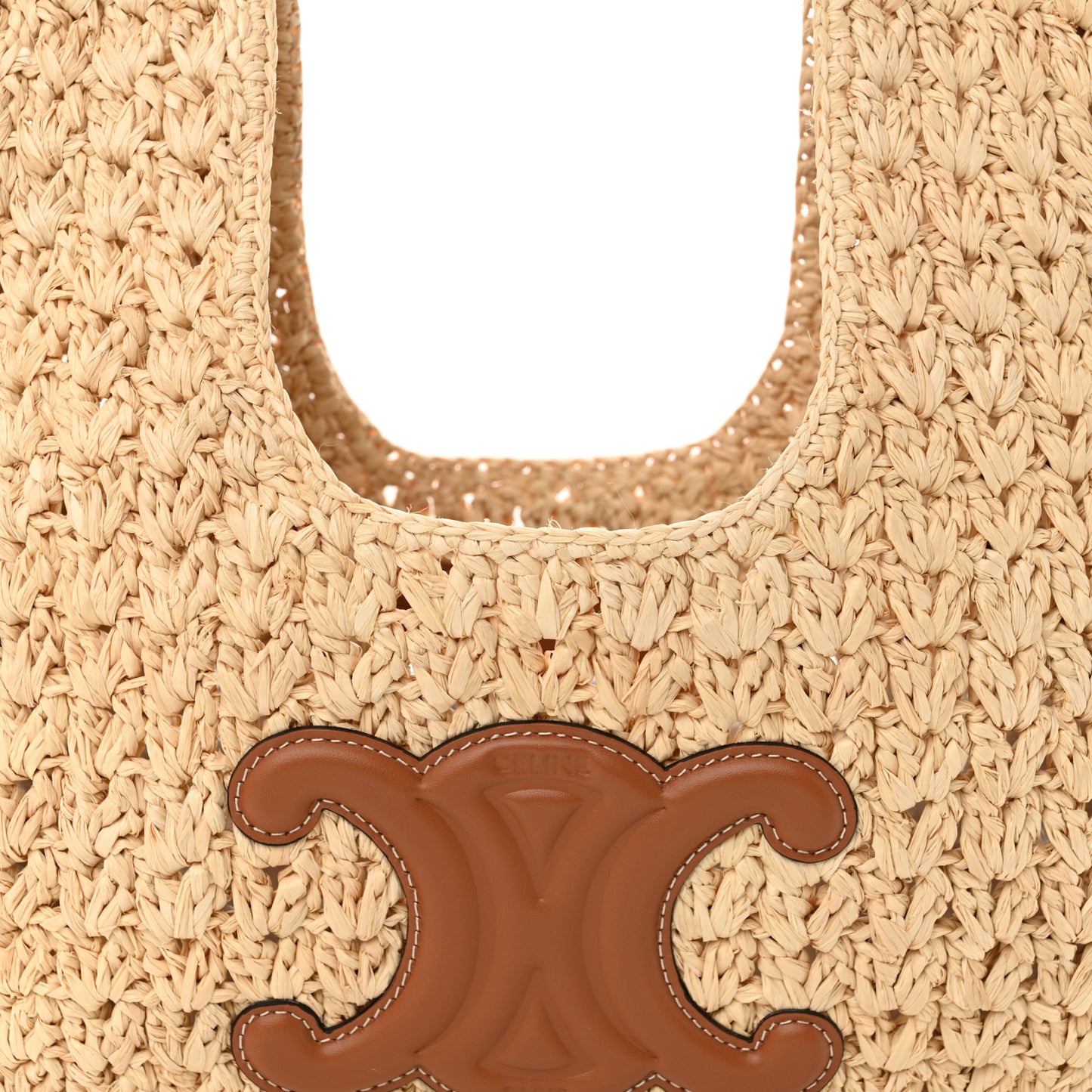 Raffia Calfskin Triomphe Panier Hobo Bag Natural Tan