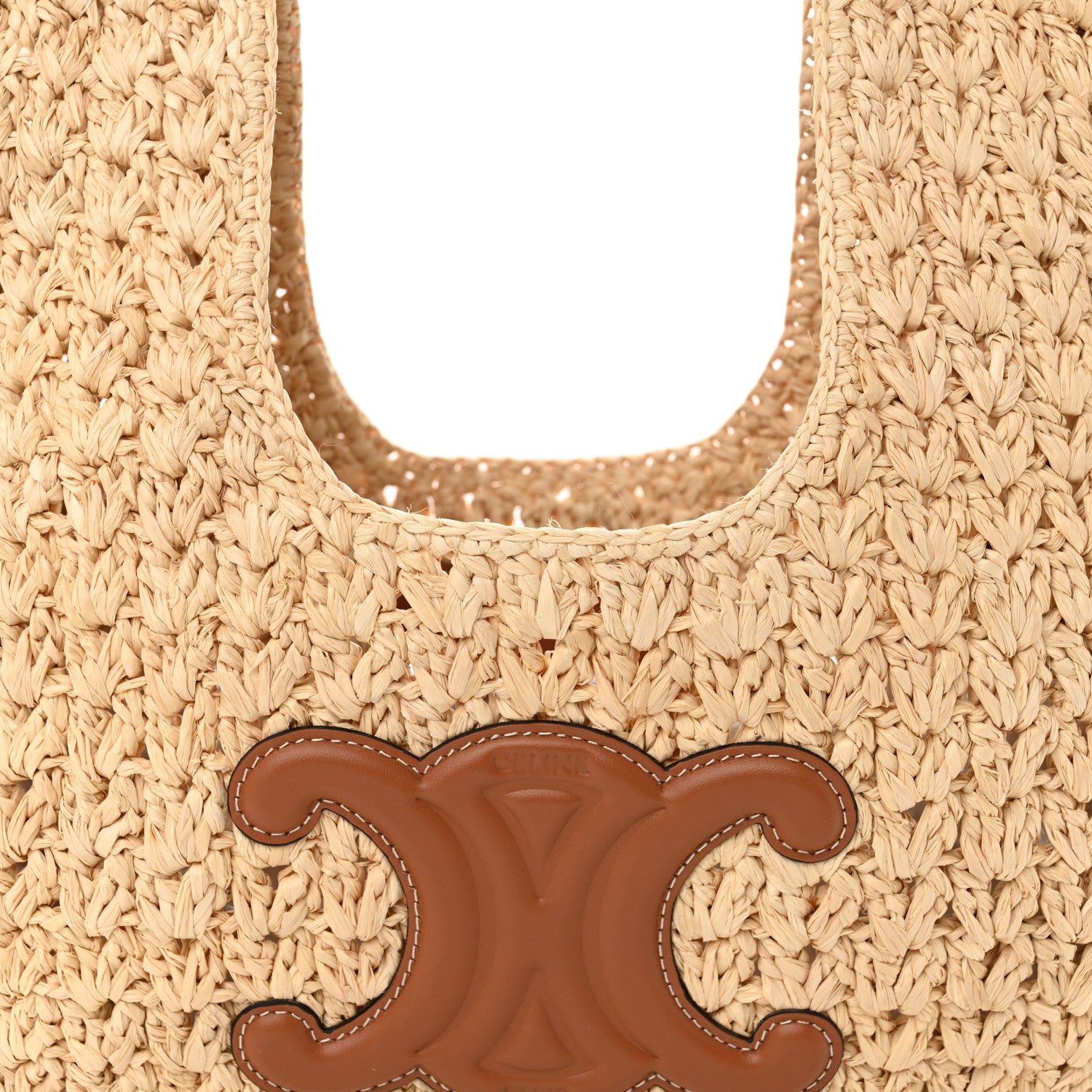 Celine Raffia Calfskin Triomphe Panier Hobo Bag Natural Tan 7 of 9