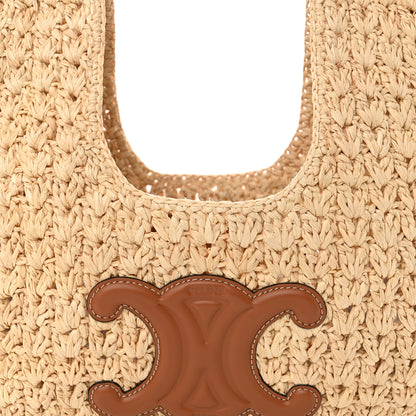 Celine Raffia Calfskin Triomphe Panier Hobo Bag Natural Tan 7 of 9
